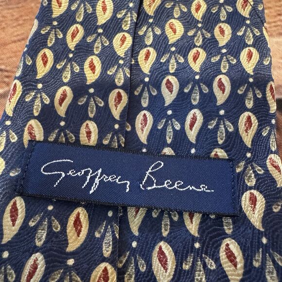 Geoffrey Beene Necktie Men’s Silk Blue Teardrop Pattern Tie USA Classic 58” - Picture 3 of 6